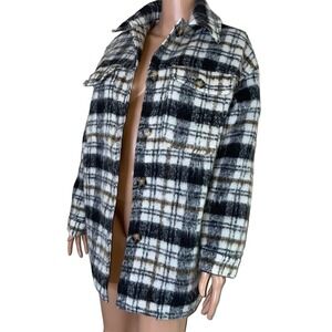 Faded Glory jacket Shacket cream & Brown jacket button up NEW fluffy fuzzy outer